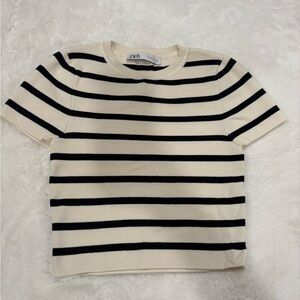 Zara Black and Cream Striped Tee